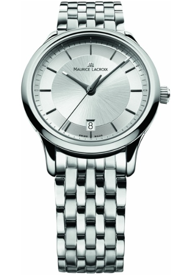MAURICE LACROIX LES CLASSIQUES. De horloges uit de Les Classiques collectie spreken tot onze verbeelding door hun zorgvuldige, tijdloos design. Het zijn de beproefde, elegante klassiekers voor de liefhebber van een strak klassiek horloge. Kastdiameter 38 mm. Roestvrij staal. Saffier glas. Quartz uurwerk Datumaanduiding. Witte index wijzerplaat. 3 ATM waterbestendig. Roestvrij stalen band.